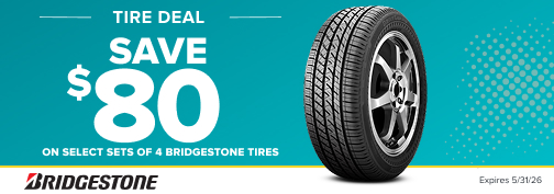 Bridgestone 4 Tire $80 Mail In Rebate 05-01-2026 through 05-31-2026